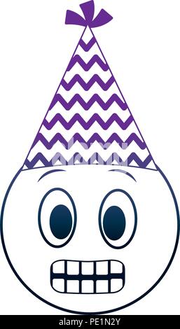 Compleanno di emoji grinning faccia parte hat neon Illustrazione Vettoriale