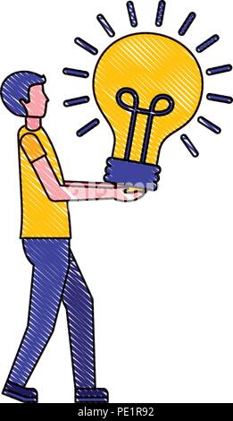 Chi detiene la lampadina della luce di creatività idea Illustrazione Vettoriale