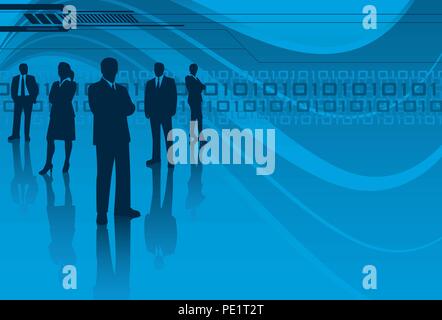 Information technology team. Una tecnologia team business di silhouette. Illustrazione Vettoriale