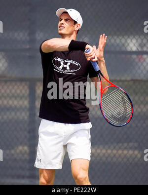 Ohio, USA, 11 agosto 2018: Andy Murray pratiche contro Kei Nishikori al sud occidentali in aperto Mason, Ohio, Stati Uniti d'America. Brent Clark/Alamy Live News Foto Stock