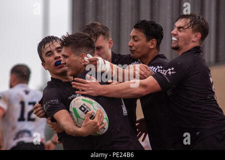 Bristol, Inghilterra. 11 Agosto, 2018. Tutti gli ori faccia contro di Swindon St George in Inghilterra Occidentale finale di scalfiture crociati RFC. Lewis Mitchell/tutti gli ori RL. Credito: Lewis Mitchell/Alamy Live News Foto Stock