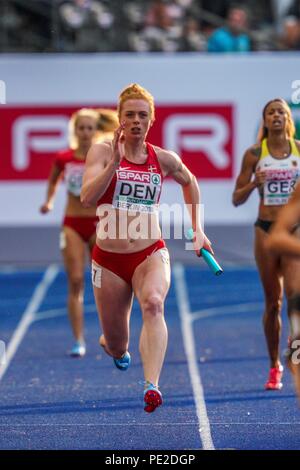 Mette Graversgaard di Â Danimarca, Ida Kathrine Karstoft di Â Danimarca, Mathilde Kramer di Â Danimarca e Louise Ã˜stergÃ¥rd del Â Danimarca durante 4 volte 100 metro finale per le donne, l'impostazione di un nuovo record di 44.09 secondi presso lo Stadio Olimpico di Berlino con il Campionato Europeo di Atletica Leggera su 12/8/2018. Foto Stock