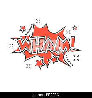 Vector cartoon wham comic effetti sonori icona in stile fumetto. Bolla di suono vocale illustrazione di segno pittogramma. Wham business effetto splash concept. Illustrazione Vettoriale