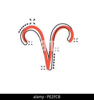 Vector cartoon aries zodiac icona in stile fumetto. Il segno astrologico illustrazione pittogramma. Oroscopo ariete business effetto splash concept. Illustrazione Vettoriale