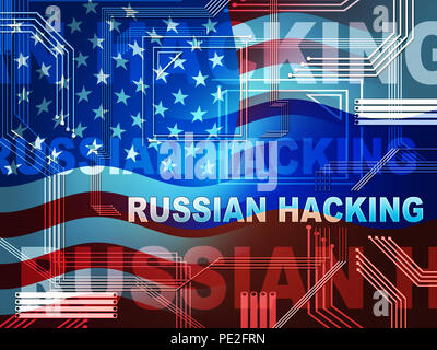 Hacker Russo Mosca Spy campagna 3d illustrazione mostra scrutinio dei voti avviso di violazione contro di noi le elezioni. Digital Online hacker e spionaggio avvertenza Foto Stock