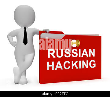 Hacker Russo Mosca Spy campagna 3d illustrazione mostra scrutinio dei voti avviso di violazione contro di noi le elezioni. Digital Online hacker e spionaggio avvertenza Foto Stock