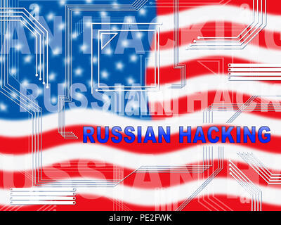 Hacker Russo Mosca Spy campagna 2d illustrazione mostra scrutinio dei voti avviso di violazione contro di noi le elezioni. Digital Online hacker e spionaggio avvertenza Foto Stock