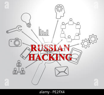 Hacker Russo Mosca Spy campagna 2d illustrazione mostra scrutinio dei voti avviso di violazione contro di noi le elezioni. Digital Online hacker e spionaggio avvertenza Foto Stock