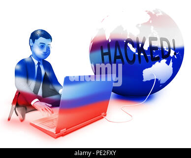 Hacker Russo Mosca Spy campagna 3d illustrazione mostra scrutinio dei voti avviso di violazione contro di noi le elezioni. Digital Online hacker e spionaggio avvertenza Foto Stock