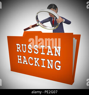 Hacker Russo Mosca Spy campagna 3d illustrazione mostra scrutinio dei voti avviso di violazione contro di noi le elezioni. Digital Online hacker e spionaggio avvertenza Foto Stock