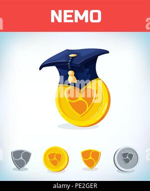 Nemo in College alumni hat. nemo. Valuta digitale. Crypto valuta. Denaro e finanze simbolo. Il minatore bit criptocurrency coin. Denaro virtuale concetto. Fumetto illustrazione vettoriale Illustrazione Vettoriale
