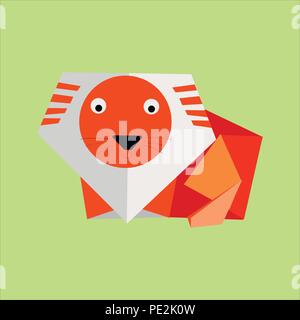 Origami carta arancione lion Illustrazione Vettoriale