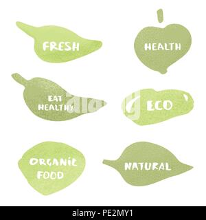 Set di banner organico con il testo. Lettere manoscritte isolati su sfondo bianco. Elemento per il graphic design - emblema, poster, volantini, tag, menu. V Illustrazione Vettoriale