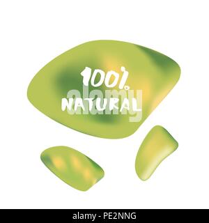 100% naturale banner con testo e liquido forme astratte. Caratteri scritti a mano. Elemento per il graphic design - emblema, poster, volantini, tag, menu. Vettore Illustrazione Vettoriale