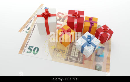 100 euro doni presenta caselle con denaro contante Foto Stock