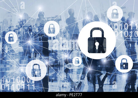 Cyber security o il PILR concetto, sicurezza informatica, informazioni personali e private digitale la protezione dei dati online, blocchi virtuali, fissato internet connes Foto Stock