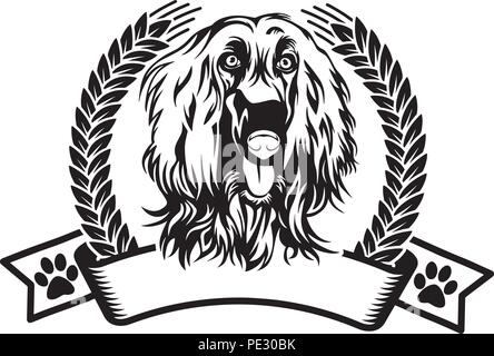 Afghan hound dog razza Cucciolo isolato faccia di testa Illustrazione Vettoriale