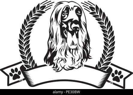 Afghan hound dog razza Cucciolo isolato faccia di testa Illustrazione Vettoriale