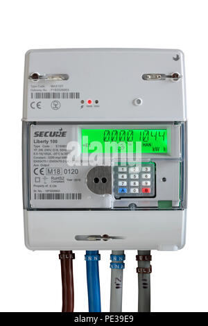 Elettricità smart meter isolato su uno sfondo bianco Foto Stock