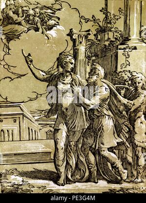 Antonio da Trento - Il Tiburtine sibyl e l'imperatore Augusto. Foto Stock