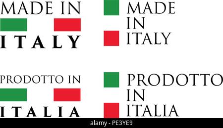 Semplice Made in Italy / Prodotto in Italia (italiano) etichetta. Il testo con i colori nazionali disposti orizzontali e verticali. Illustrazione Vettoriale