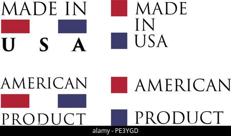 Semplice Made in USA / American etichetta di prodotto. Il testo con i colori nazionali disposti orizzontali e verticali. Illustrazione Vettoriale