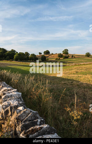 Una landa deserta strada in Staffordshire parco nazionale di Peak District in una calda serata di luglio con linee diagonali, England, Regno Unito Foto Stock