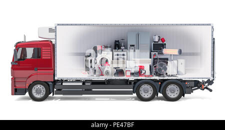 La consegna di elettrodomestici e apparecchi da cucina concetto. 3D rendering isolati su sfondo bianco Foto Stock