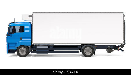 Autocarro con furgone isotermico, vista laterale. 3D rendering isolati su sfondo bianco Foto Stock