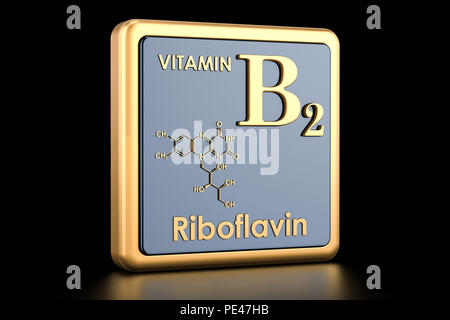 La vitamina B2, riboflavina. Icona, la formula chimica di struttura molecolare. Il rendering 3D Foto Stock