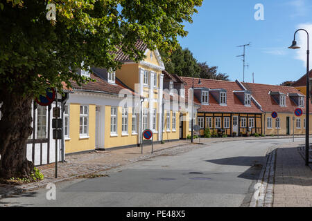 Le vecchie case in Algade, Saeby, Danimarca Foto Stock