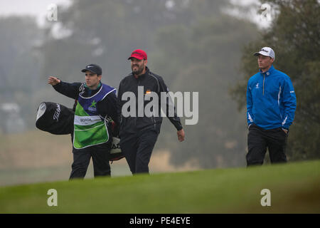 Spagna del David di Borda fa il suo modo per il settimo verde durante la sua semifinale partita con l'Islanda questa mattina durante il giorno undici del 2018 Campionati Europei a Gleneagles PGA Centenary. Stampa foto di associazione. Picture Data: domenica 12 agosto, 2018. Vedere PA storia GOLF europeo. Foto di credito dovrebbe leggere: Kenny Smith/filo PA. Restrizioni: solo uso editoriale, nessun uso commerciale senza previa autorizzazione Foto Stock