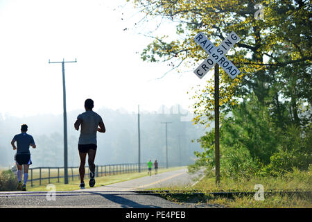 Isola di gelso Mezza Maratona di approccio ai partecipanti al giro di boa della gara a Fort Eustis, Virginia, Sett. 19, 2015. Il corso ha passato i partecipanti non solo scorci naturali, ma i siti storici come il Matthew James House e un inizio di American fabbrica di mattoni Situato sulla Fort Eustis. (U.S. Air Force photo by Staff Sgt. Natascia Stannard/rilasciato) Foto Stock