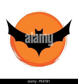 Halloween flying bat su sfondo arancione Silhouette illustrazione vettoriale EPS10 Illustrazione Vettoriale