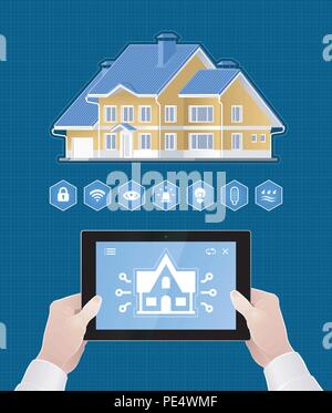 Smart Home Controllo tramite Mobile App Illustrazione Vettoriale