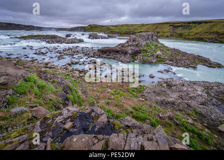 Vista aerea della cascata Urridafoss situato nel fiume Thjorsa nel sud-ovest dell'Islanda Foto Stock