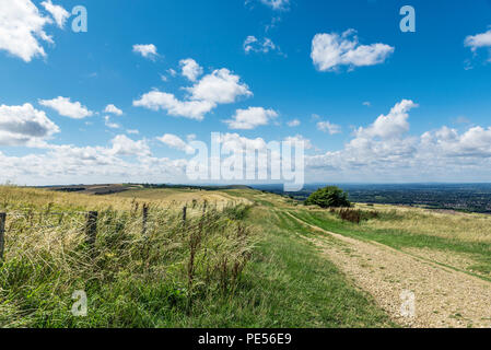 Il sentiero a Ditchling Beacon, Sussex, Regno Unito. Che offre fantastiche viste del Sussex. Foto Stock