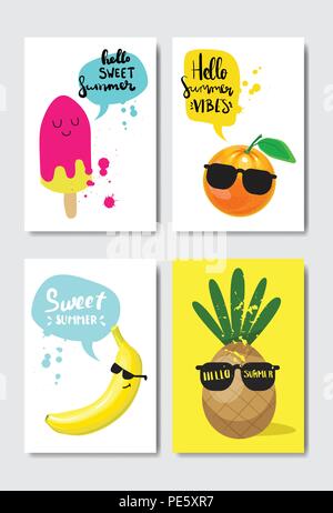 Impostare i frutti estivi distintivo isolato disegno tipografica etichetta. Stagione Vacanze scritte per il logo,Modelli, invito biglietto di auguri, poster e stampe. Illustrazione Vettoriale