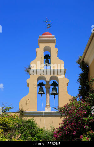 Monastero Paleokastritsa campanile, Corfù, Grecia, Europa Foto Stock