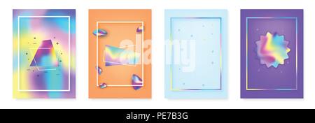 Set di coperchi verticale per la progettazione grafica. Sfondo con foil olografico effetto. Illustrazione Vettoriale. Illustrazione Vettoriale