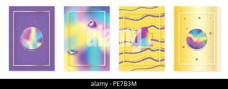 Set di coperchi verticale per la progettazione grafica. Sfondo con foil olografico effetto. Illustrazione Vettoriale. Illustrazione Vettoriale