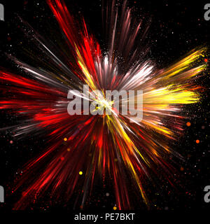 Esplosione di giallo, rosso e bianco in polvere con la profondità di campo Foto Stock