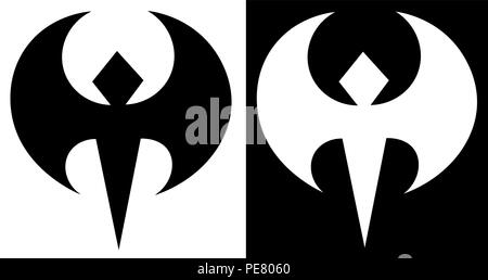 Stilizzazione della bat in due versioni dell'abstract logo minimalista Illustrazione Vettoriale