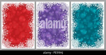 Set di cartoline di Natale con i fiocchi di neve Illustrazione Vettoriale