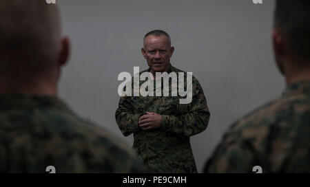 Stati Uniti Marine Corps Lt. Gen. Larry D. Nicholson visite Marines in Tokyo, Giappone, nov. 11 durante il Giappone Forza di Autodifesa Marching Band Festival. Il festival tenutosi presso il Nippon Budokan Arena di Tokyo, coinvolge bande militari da parte degli Stati Uniti, Repubblica di Corea e Giappone. Esso fornisce un opportunità di legame tra le nazioni attraverso la musica e la cultura militare. Nicholson, da Toronto, è il comandante generale della III Marine Expeditionary Force. I marines esecuzione al festival sono di III banda MEF, III MEF. (U.S. Marine Corps foto di Cpl. William Hester/ rilasciato) Foto Stock