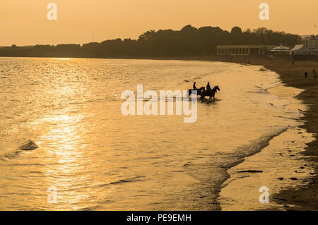 Gruppo di amici in sella ai loro cavalli in mare a Barry Island, Vale of Glamorgan, Galles. PHILLIP ROBERTS Foto Stock