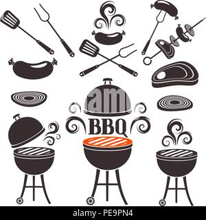 Corredo di elementi per la progettazione su un tema di barbecue Illustrazione Vettoriale