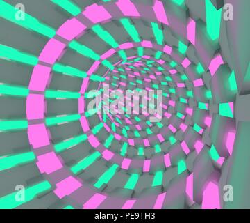 Sci-fi illustrazione di un volo attraverso il tunnel. Tubo al neon 3D render design Foto Stock