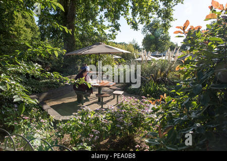 I turisti seduti in un caffè Regents Park London REGNO UNITO Foto Stock