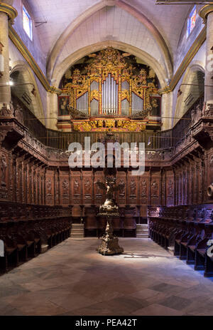 Badajoz, Spagna - Agosto 13th, 2018: Cattedrale Metropolitana di San Giovanni Battista di Badajoz indoor. Coro Foto Stock